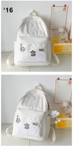 American minimalist canvas backpack large capacity school bag with embroidered letters and cute charms