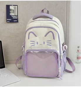 Japanese style cute cat ita backpack y2k sweet girl student school bag with transparent pocket