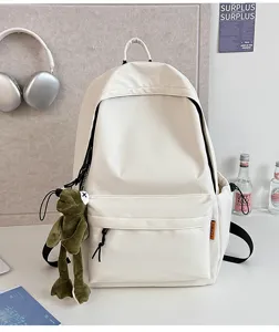 Minimalist large capacity solid color backpack for students, casual daily school bag.