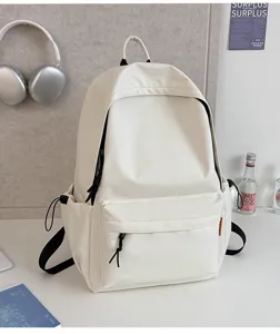 minimalist solid color large capacity school backpack casual travel daypack off-white