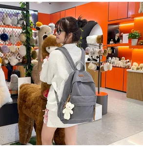 Corduroy backpack for women stylish student schoolbag casual daily travel daypack cute bear