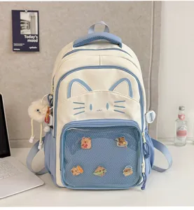 Cute Japanese style ita backpack with cat ears design, large capacity student school bag.
