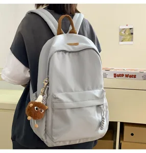 Korean style high school versatile backpack student trendy casual daypack in light grey