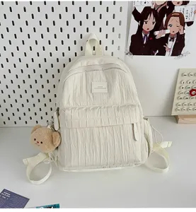 Solid color pleated backpack for teen girls casual school bag lightweight travel daypack