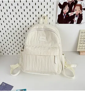 Solid color pleated backpack casual school bag lightweight travel daypack for student girls