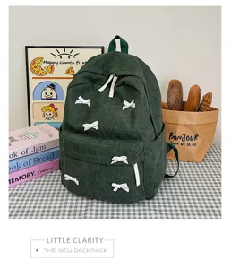Japanese ins corduroy backpack for women, cute bow school bag for teens and girls.