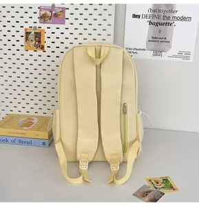 Simple versatile student backpack college casual solid yellow daypack mini book bag for youth