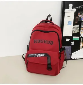 Retro casual large capacity school backpack for students, stylish design red canvas.