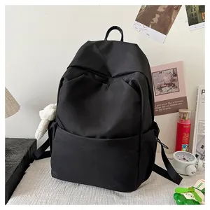 Solid color large capacity casual backpack school bag for students daily commute black