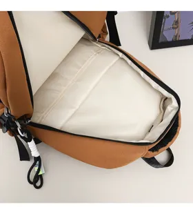 Retro college style casual backpack internal view, large capacity school bag for girls.