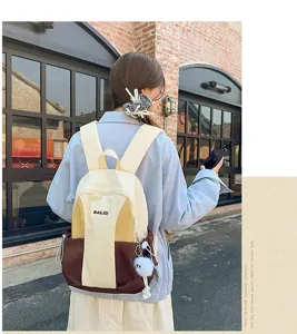 Two-tone casual canvas backpack for women large capacity school bookbag travel daypack