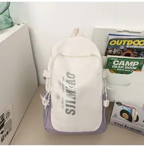 Large capacity white and purple student backpack casual bookbag for daily school and travel use
