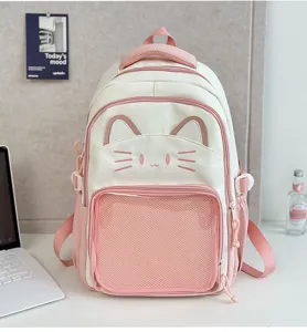 Cute Japanese style cat backpack Y2K ita bag student school bag large capacity pink white