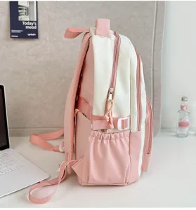 Pink and white student backpack large capacity casual daypack cute Japanese school book bag
