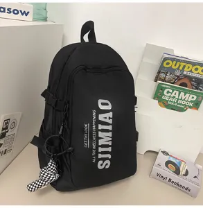 Large capacity black backpack for students, casual daily school bag with multiple pockets.