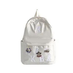American style minimalist letter embroidered large capacity canvas backpack for students travel.