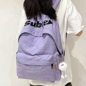 Zaino casual viola in stile giapponese per donne e studenti, borsa scolastica di grande capacità.