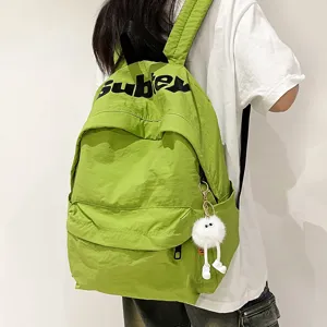 Grande zaino da scuola verde in stile giapponese per donne e studentesse con grazioso peluche.