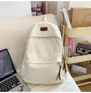 Corduroy backpack for women, large capacity casual school bag for teen girls and travel.