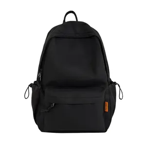 Black minimalist large capacity solid color backpack for students daily casual commute