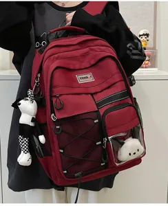 Casual ergonomic backpack for students large capacity multi-pocket red school bag