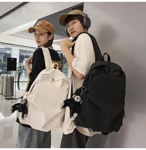 Large capacity minimalist canvas backpack college student daily casual school rucksack