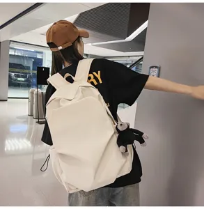 Korean style minimalist large capacity canvas backpack casual school bag for daily use