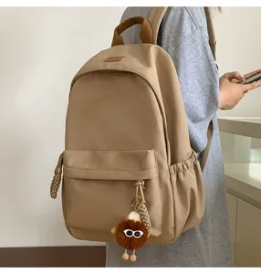 Canvas backpack casual school bag multi-pocket daypack for women beige travel bag