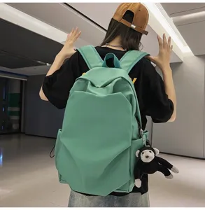 Minimalist large capacity canvas backpack Korean style school bag casual daily daypack for women