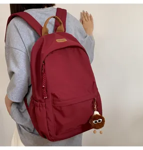 Korean style versatile high school backpack for students, trendy wine red daily school bag