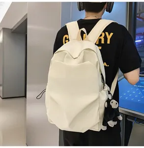 Minimalist large capacity backpack casual school rucksack for daily student use stylish white