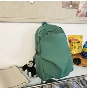 Korean style large capacity simple casual green backpack stylish daily school bag for students