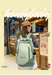 Large capacity school backpack for teenage girls stylish green student book bag daily use