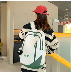 Large capacity school backpack for teenage girls stylish white green contrast casual daypack