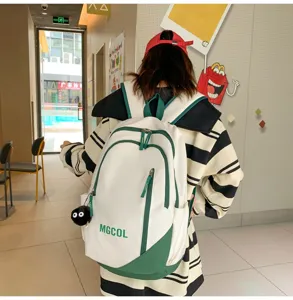 Large capacity student backpack white and green school bag for teenagers daily casual use