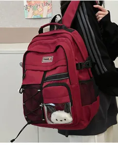 Casual tactical backpack for students, large capacity lightweight school bag with clear pocket.
