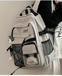Casual workwear style school backpack with multi pockets and transparent window for students.
