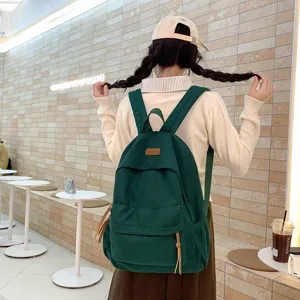 Large capacity corduroy backpack women's stylish school bag casual travel rucksack green