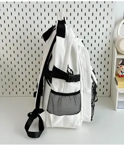 Utility style large capacity backpack for students, black and white minimalist daily school bag.