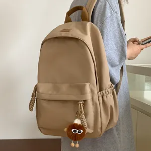Korean Style Casual Nylon Backpack For Women Large Capacity School Bookbag Waterproof Travel Daypack With Cute Pendant