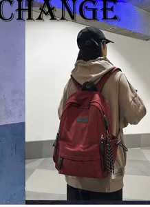 Japanese style canvas school backpack large capacity casual daypack for students red