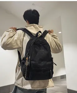 Japanese style campus simple backpack detail view, large capacity school bag for students.
