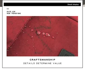 Red waterproof school backpack fabric detail close-up showing excellent water resistance.