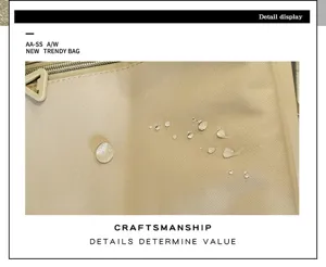Waterproof backpack fabric detail showcasing water droplets and premium surface texture.