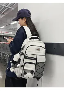 Large capacity school backpack for students, multi-pocket casual daily daypack white.