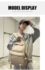 Versatile casual backpack for men and women, large capacity solid color school bag design.