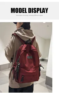 Detailed view of Japanese style campus casual large capacity backpack for students.