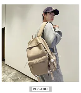 Detail view of the versatile casual canvas backpack worn by a model, great for daily use.