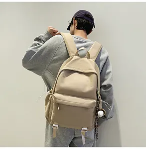 Casual canvas backpack for men and women, large capacity daily school bag in khaki color.
