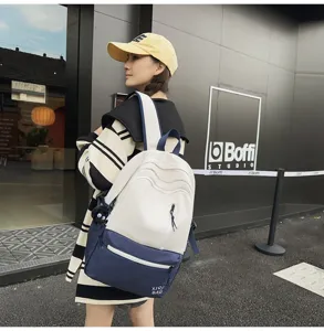 Two-tone casual campus backpack for women and students, stylish laptop bag with large capacity.